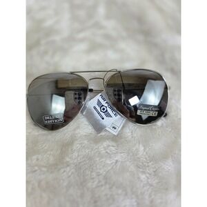 Air Force Aviator Sunglasses Deluxe Edition Silver Tone Mirrored Lenses UV